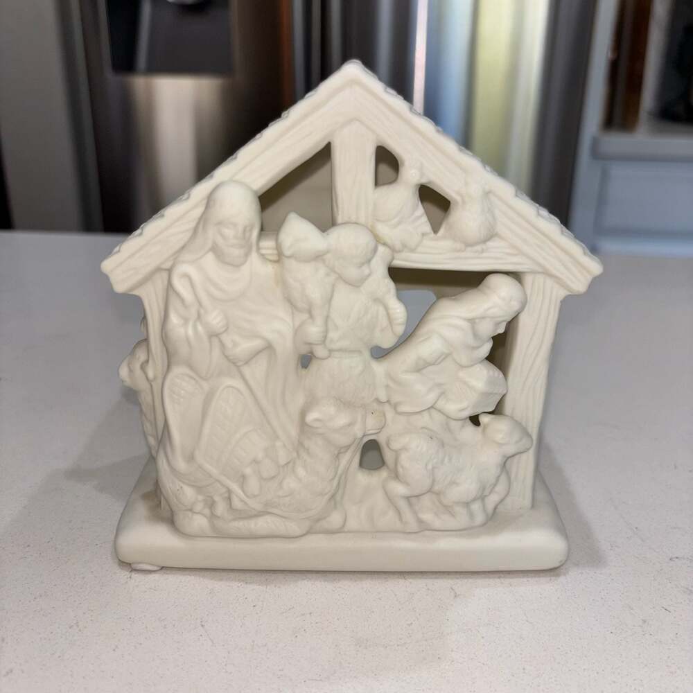 PartyLite O Little Town Shepherds Bisque Porcelain Tea Light Candle Holder P7313 - Picture 1 of 10